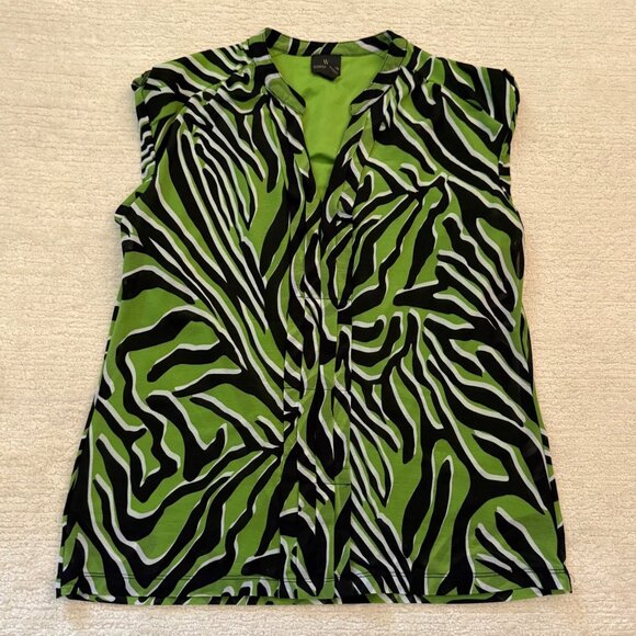 Worthington Womens Green Zebra Print Blouse Size Large Sleeveless V Neck Top - Picture 8 of 10